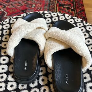 Anthropologie Maeve Black and Cream Cross-Band Slides